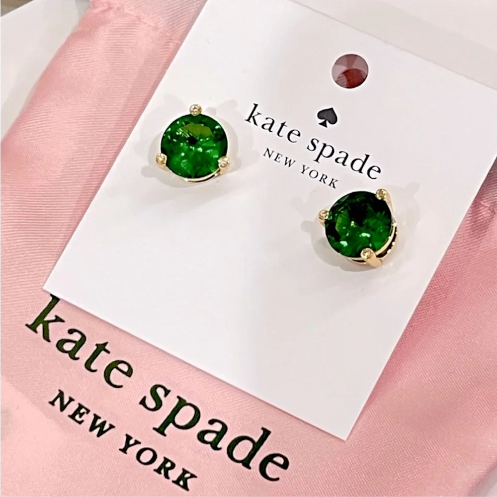 🆕 ♠️ Kate Spade Rise and Shine Emerald & Gold Round Stud Earrings Classic